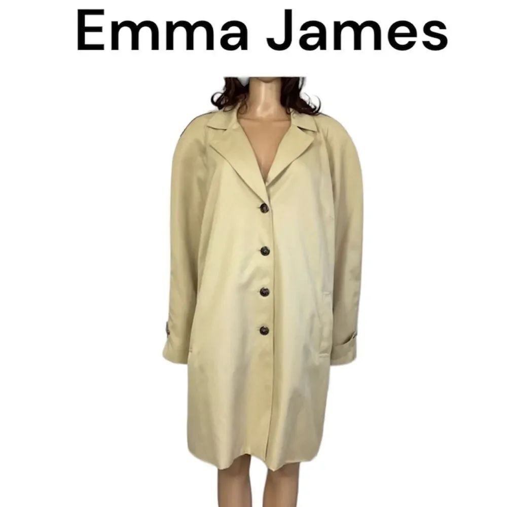 NEW Emma James Women's Khaki Beige Single Breasted Trench Coat Jacket Size 2X